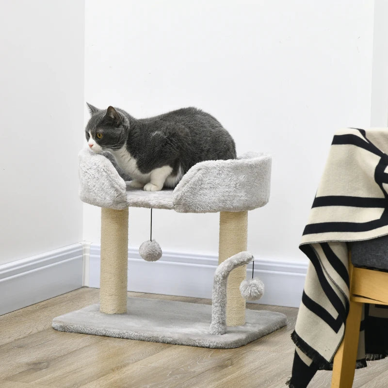 Cat Tree with Toy Balls and Scratching Post - Light Grey