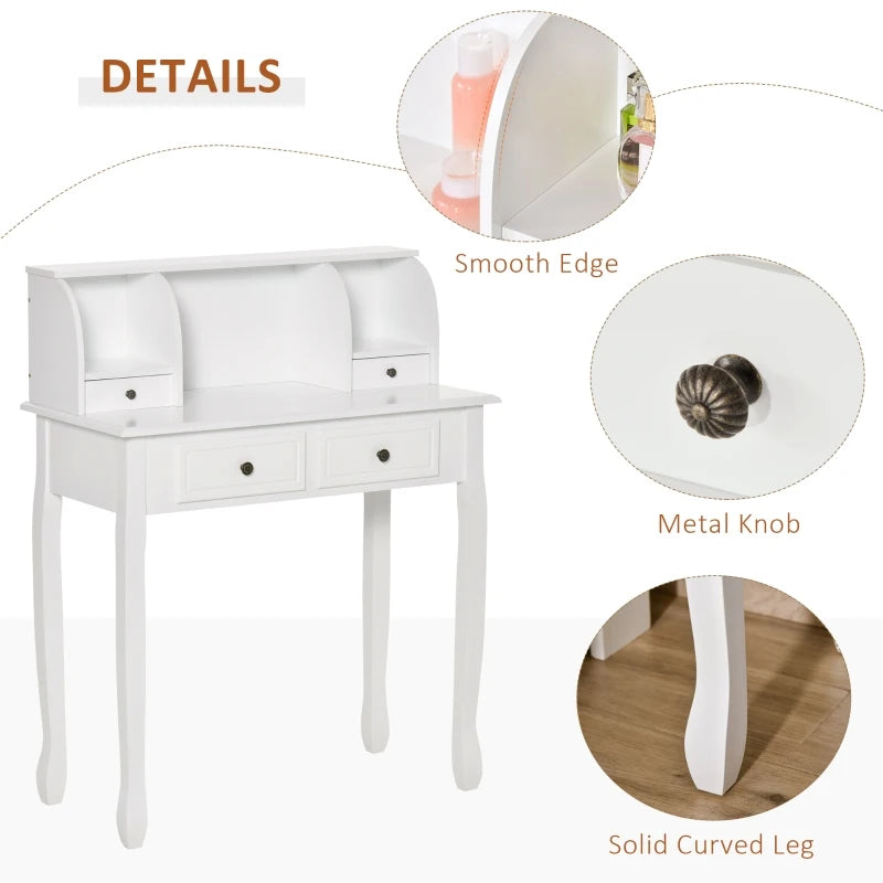 White 4-Drawer Vanity Makeup Table for Bedroom Storage