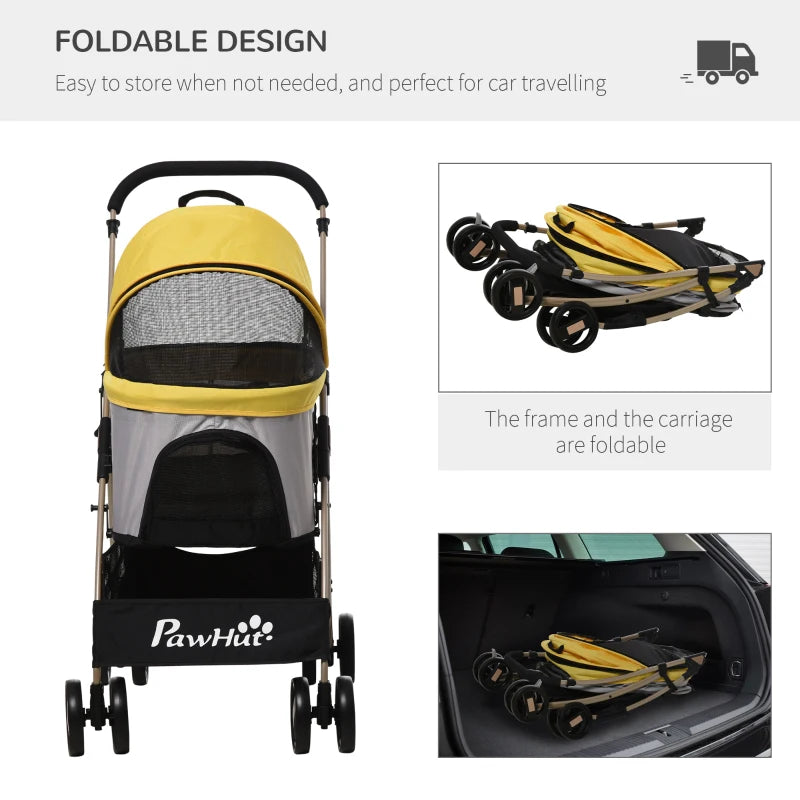 Yellow 3-in-1 Detachable Pet Stroller for Extra Small and Small Dogs