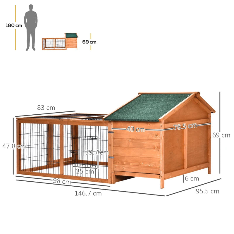 Wooden Outdoor Rabbit Hutch with Run & Lockable Door - Brown