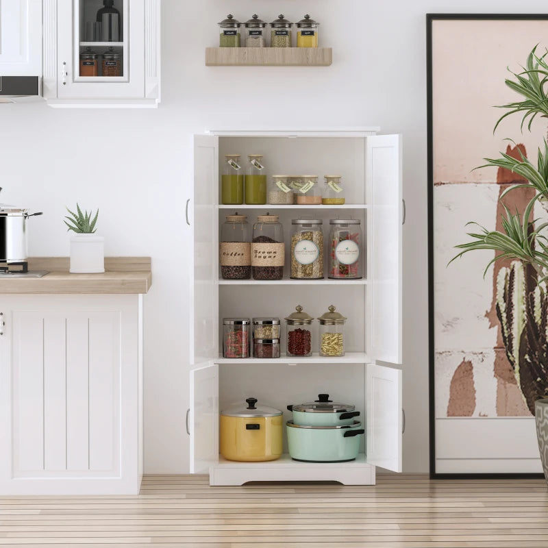 White Kitchen Storage Cabinet with Adjustable Shelves and Doors