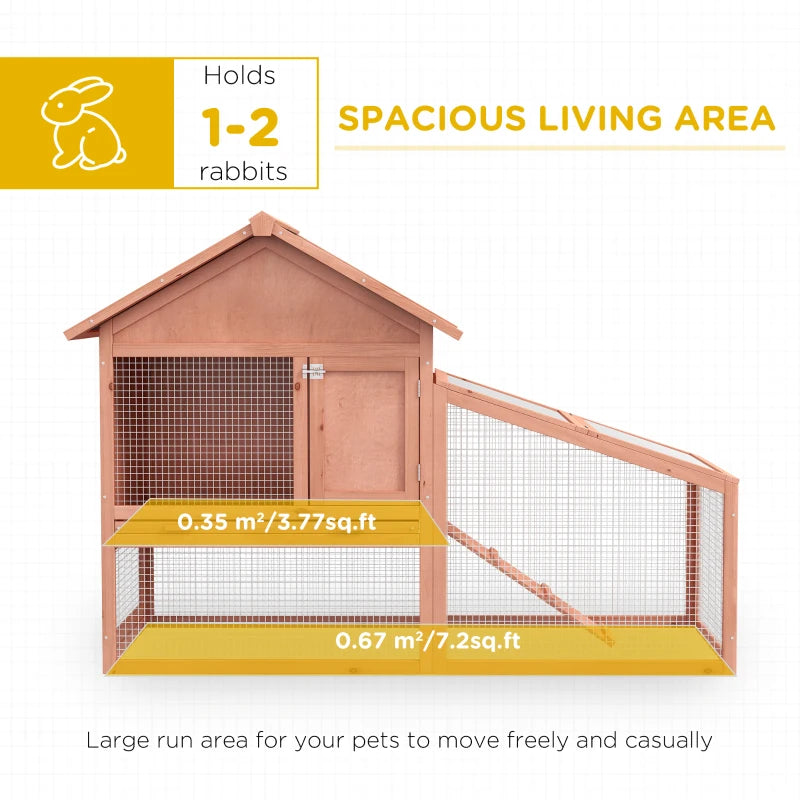 Wooden Outdoor Rabbit Hutch with Ramp and Sliding Tray - Brown - 144 x 64.5 x 100 cm