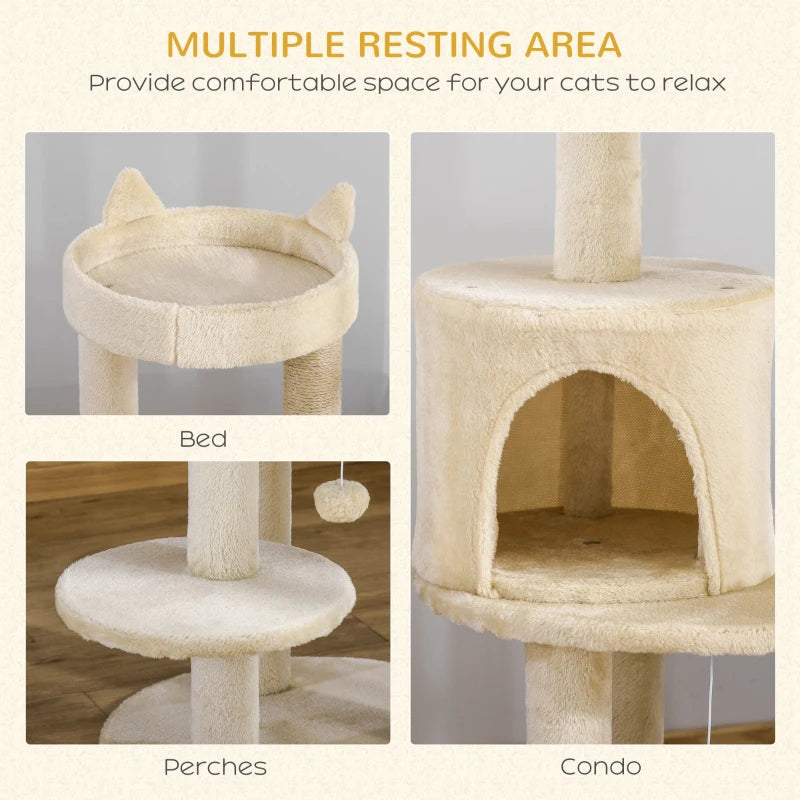 Cat Tree Tower with Scratching Posts and Plush Perch - Cream White