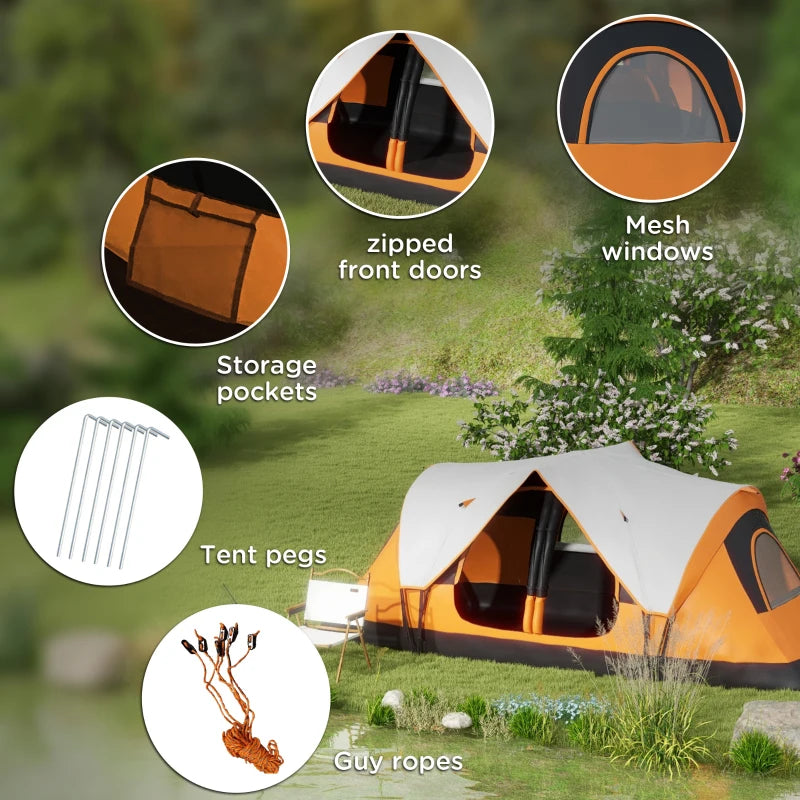 Orange 6-Person Tent with 2 Rooms, Rainfly & Accessories