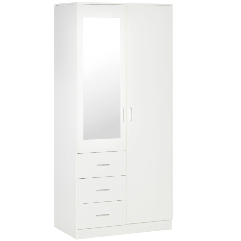 White 2-Door Mirror Wardrobe with Storage and Drawers