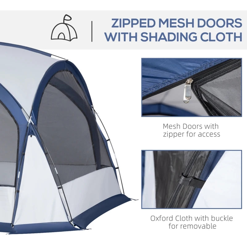 6-8 Person White and Blue Dome Camping Tent with 4 Zipped Doors