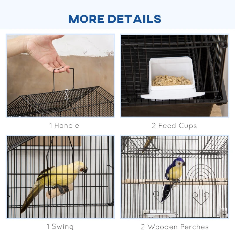 Metal Bird Cage with Swing & Perch for Small Birds, Blue, 50.5 x 40 x 63cm