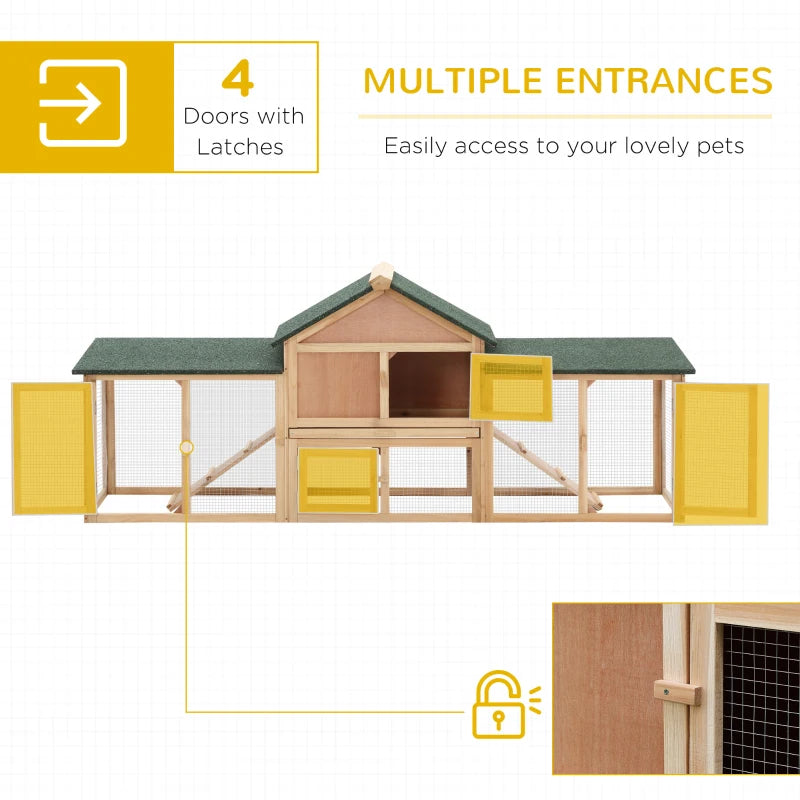 Wooden Outdoor Rabbit Hutch with Run, 2-Storey Bunny House - Grey, 210 x 45.5 x 84.5 cm