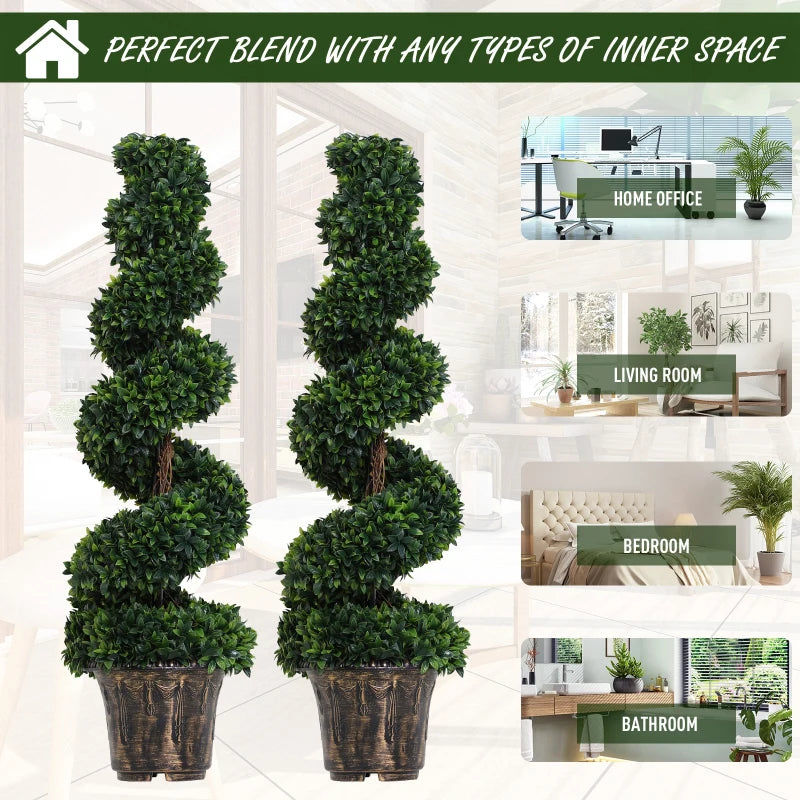 Set of 2 Green Artificial Boxwood Spiral Topiary Trees 120cm