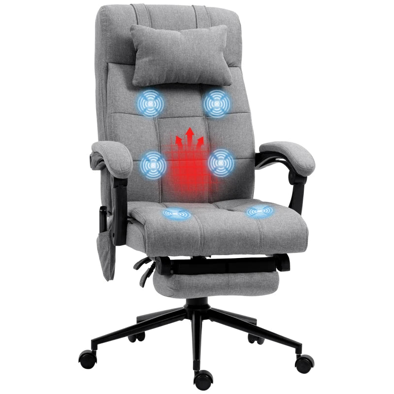 Grey Fabric Vibration Massage Office Chair with Heat & Footrest