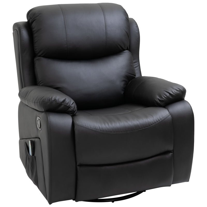 Black PU Leather Massage Recliner with Swivel Base and Heat