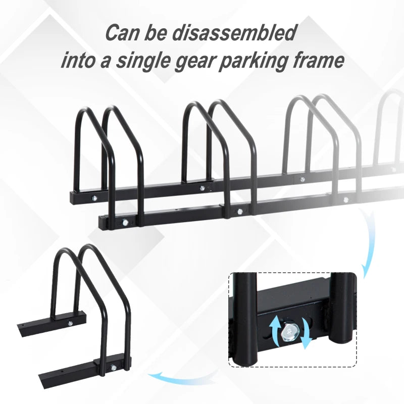 Black Bike Storage Rack - Wall or Floor Mount Bicycle Stand (5 Racks)