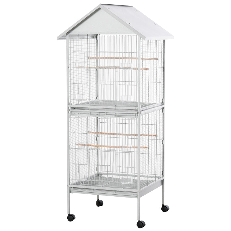 White 170cm Bird Cage with Rolling Stand & Perches