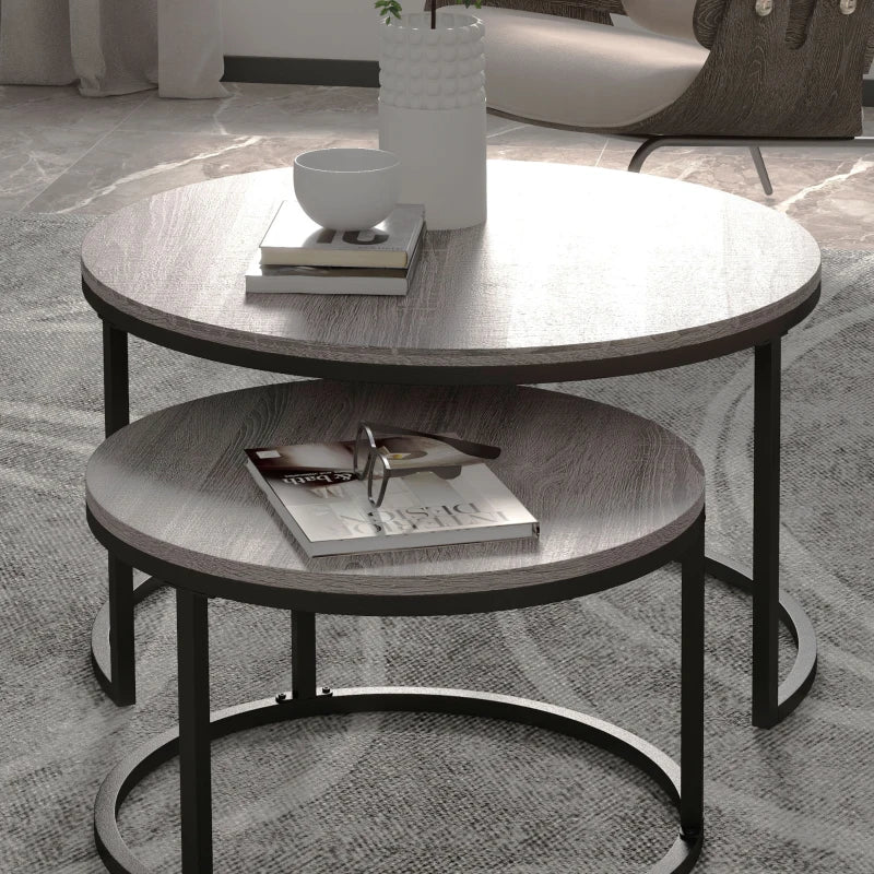 Wood Effect Black Nesting Coffee Tables Set