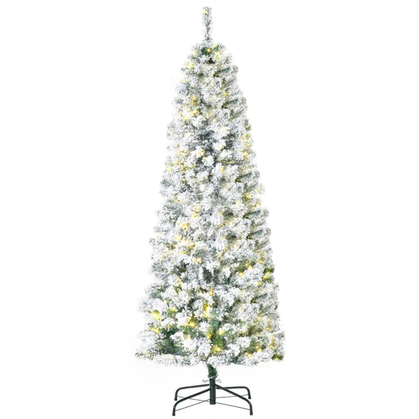 6FT Snow Flocked Christmas Tree with Warm White LED Lights, Green