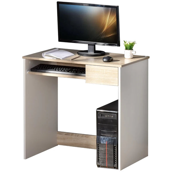 Oak Compact Computer Desk with Keyboard Tray - Study Office Writing Table