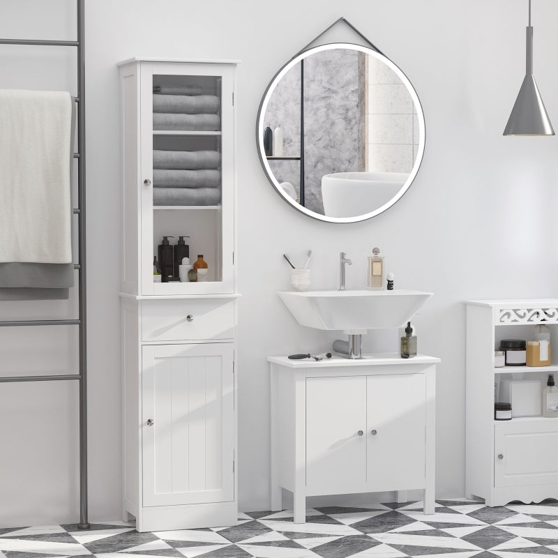 White Bathroom Storage Cabinet with 3-Tier Shelf Drawer