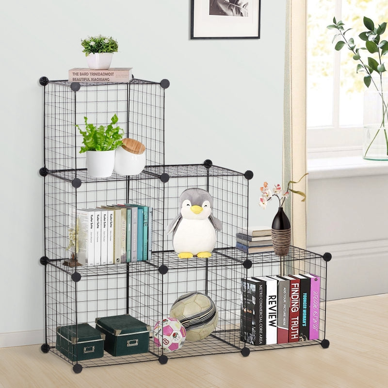 Black 6-Cube Metal Wire Storage Cabinet Organizer