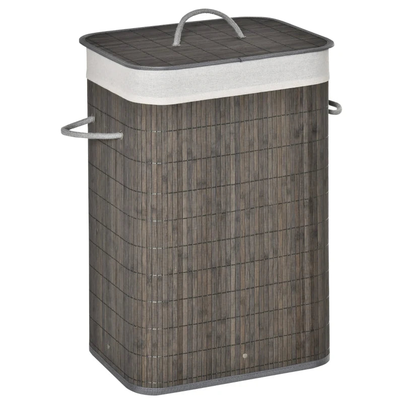 Grey Bamboo Laundry Basket with Flip Lid and Handles