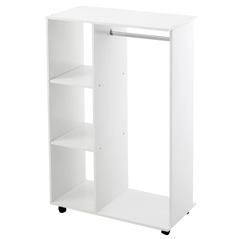 White Mobile Wardrobe with Hanging Rod and Shelves