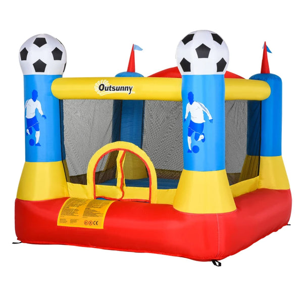 Blue Kids Football Inflatable Bouncy Castle Trampoline with Blower - Outdoor Garden Fun (Ages 3-8)