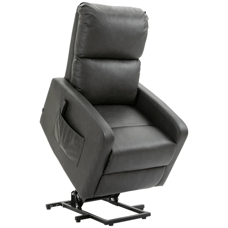 Charcoal Grey Elderly Recliner Chair with Remote Control and Side Pockets