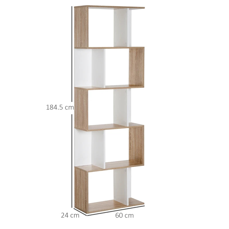 5-Tier Natural Wood S-Shaped Bookcase