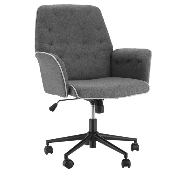 Grey Linen Office Swivel Chair with Adjustable Height and Armrest