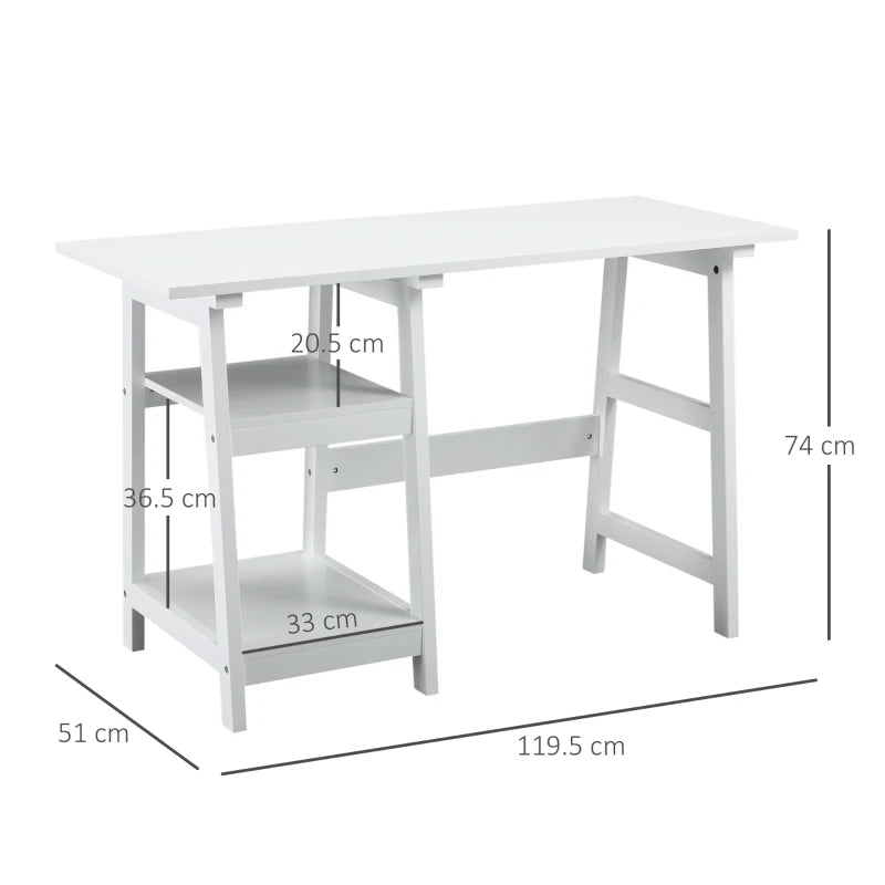 White Compact Computer Desk with Storage Shelves - Home Office Study Table