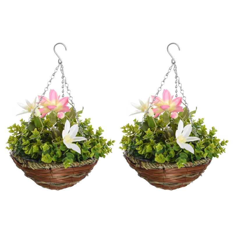 Set of 2 Purple Artificial Clematis Hanging Planters