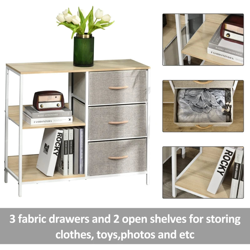 Beige Fabric Drawer Storage Cabinet with Shelves