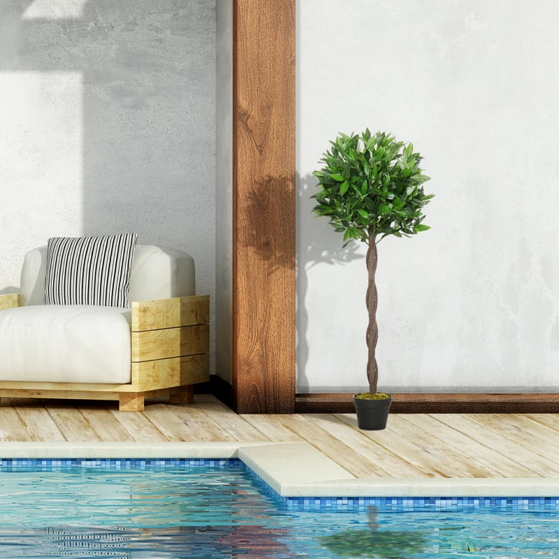 Set of 2 120cm Artificial Green Bay Laurel Topiary Trees - Indoor/Outdoor Decor