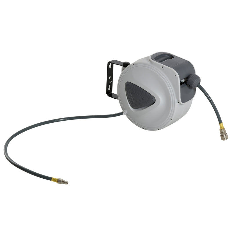 Retractable Air Hose Reel 10m+90cm, 3/8" Diameter, 1/4" BSP Connector, Wall Mount Auto Rewind - Black