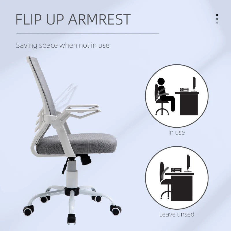 Grey Ergonomic Office Chair with Flip-up Armrest and Lumbar Support