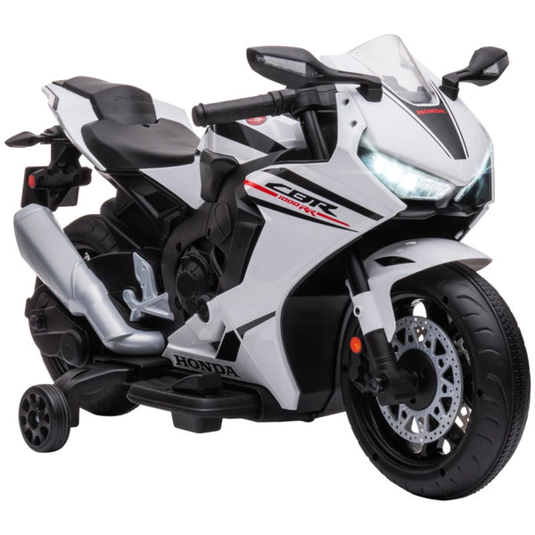 White Kids Electric Motorcycle with Lights & Music, 6V Battery-Powered Ride-On Toy