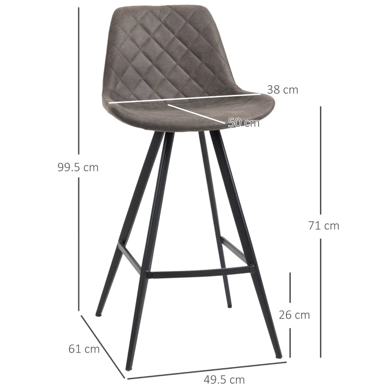 Set of 2 Dark Grey Microfiber Bar Stools with Steel Frame