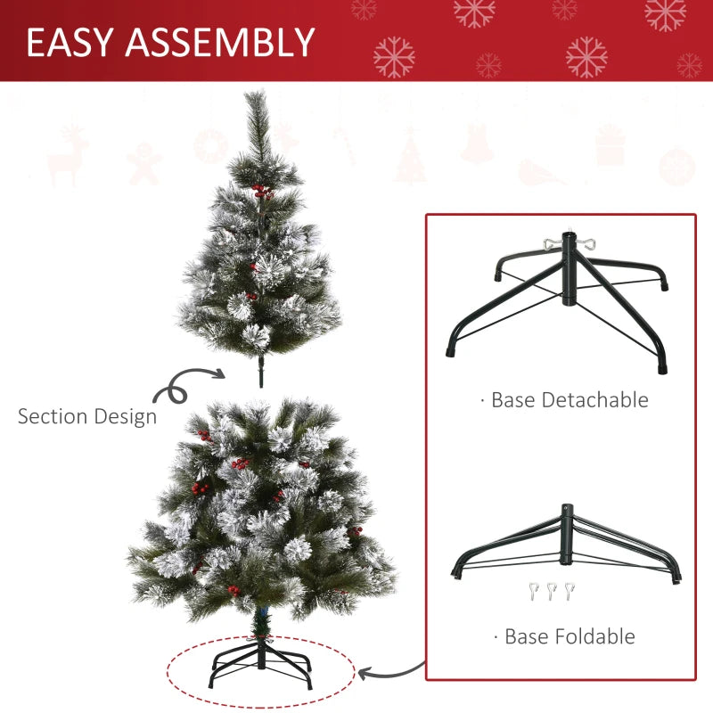 Red Berry Artificial Christmas Tree with Metal Stand - 5FT