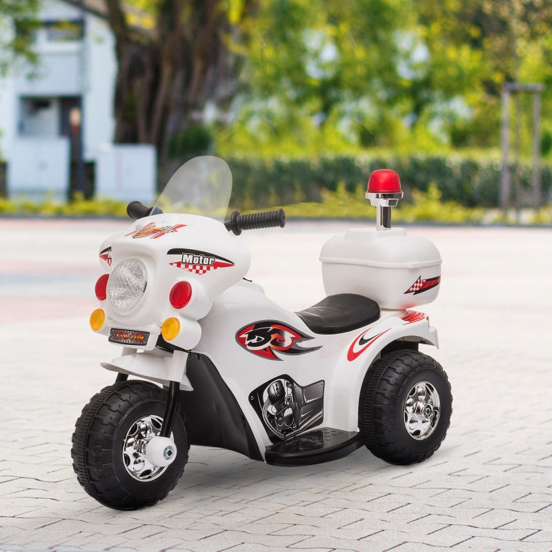 White 3-Wheel Electric Ride-On Motorcycle for Toddlers with Lights and Music