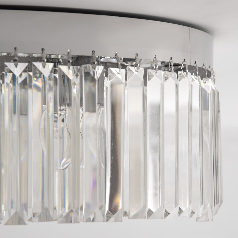 Modern Crystal Chandelier - 10-Light Stainless Steel Flush Mount Ceiling Light (Silver)