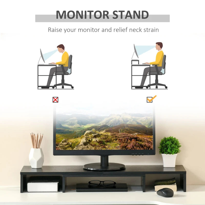 Adjustable Black Dual Monitor Riser Stand for Laptop, Computer, PC, Printer, TV