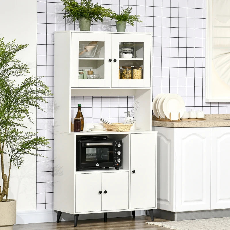 White Freestanding Kitchen Storage Cabinet with Doors, 180cm