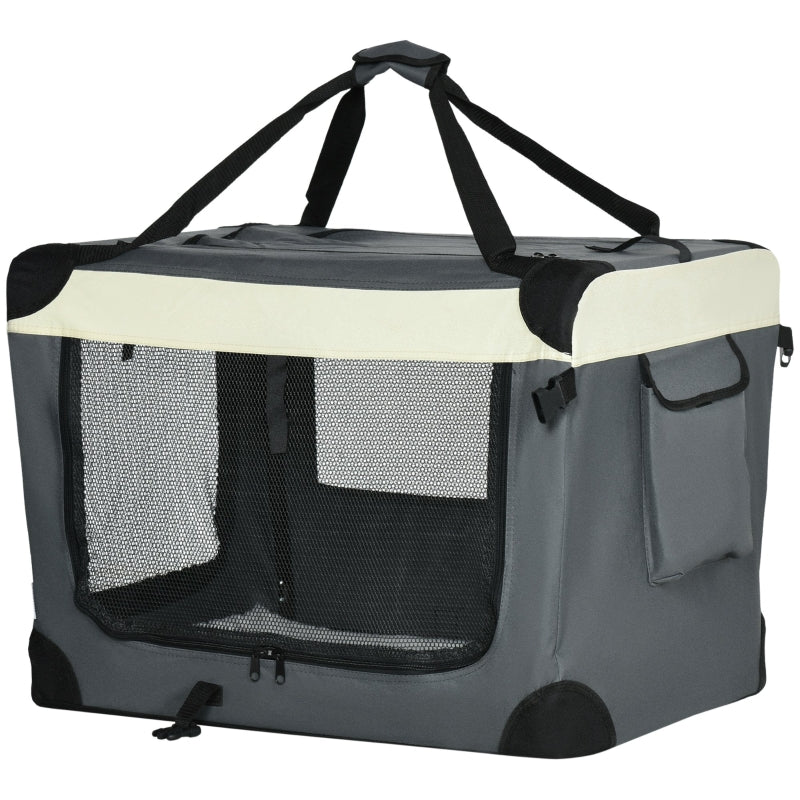 Foldable Grey Pet Carrier with Cushion - 70cm for Small Dogs and Cats