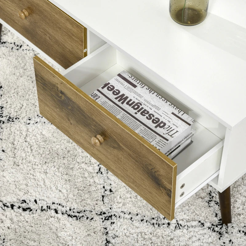 Modern Natural Wood Coffee Table with 4 Storage Drawers