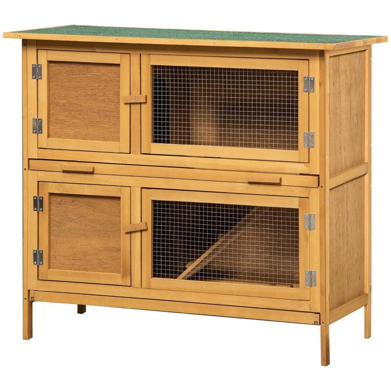 Brown 2-Tier Rabbit Hutch with Removable Trays - Ideal for 1-2 Rabbits