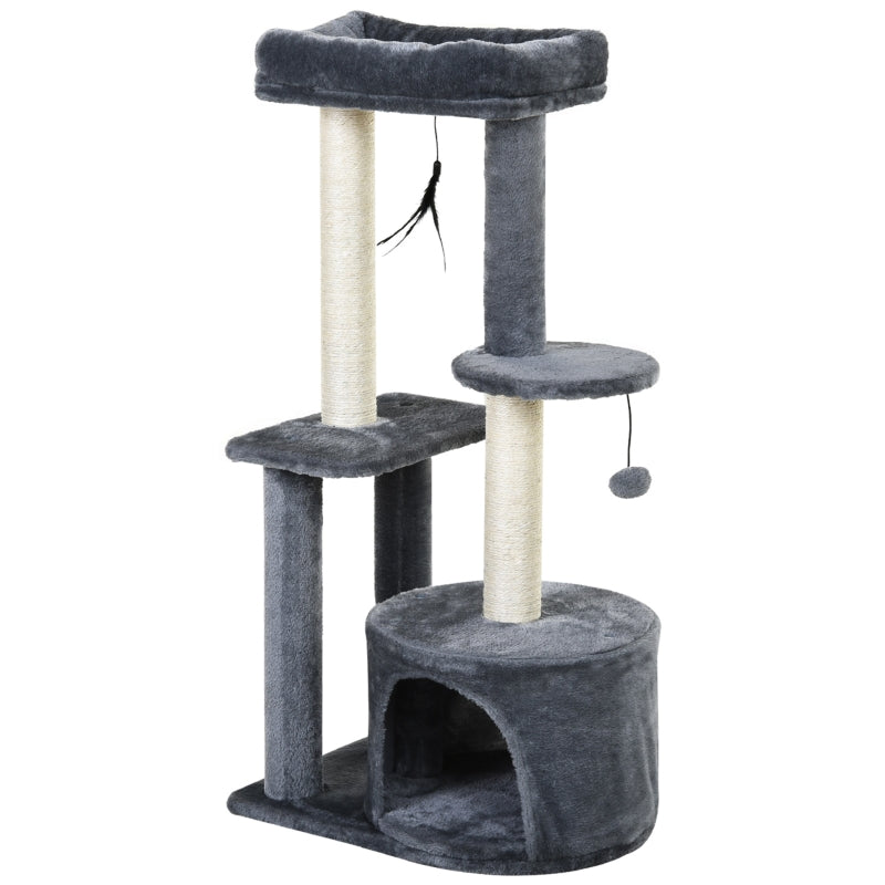 Grey Cat Tower Condo with Scratching Posts and Toys