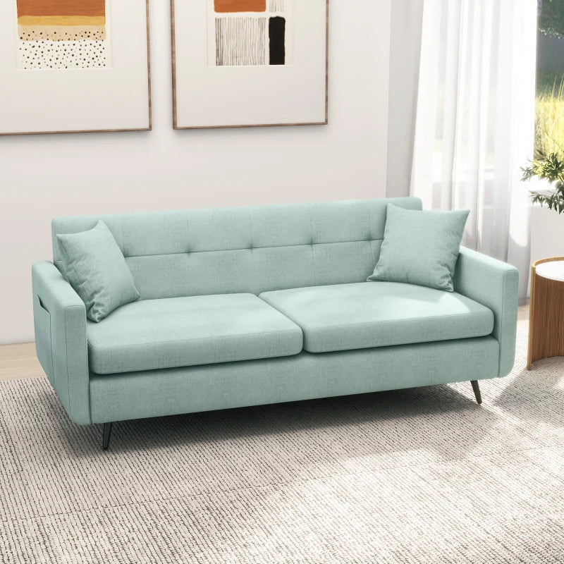 Blue Fabric 2 Seater Sofa with Storage Pockets