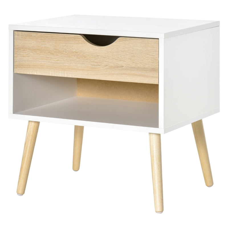 Modern White Bedside Table with Drawer and Shelf