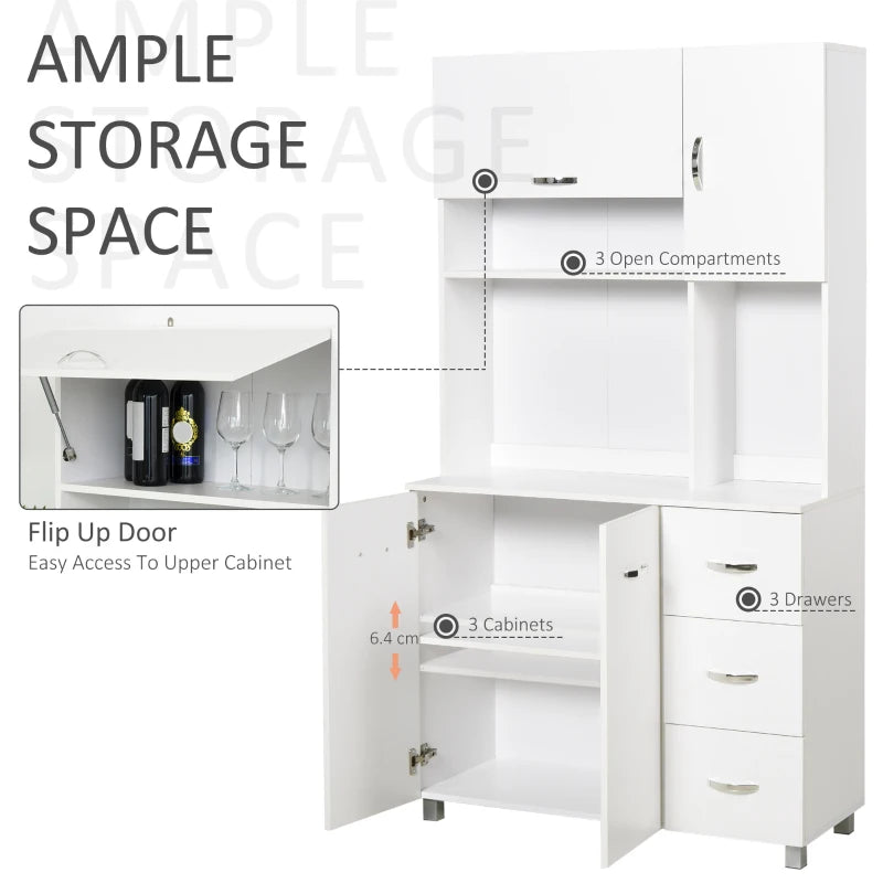 White Kitchen Storage Cabinet with Drawers and Shelves