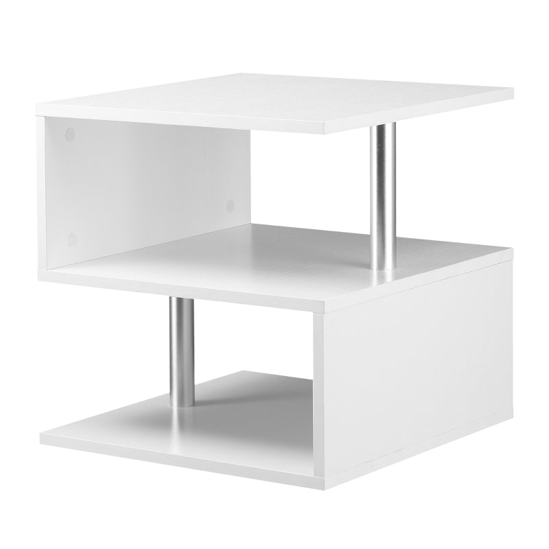 White Wooden S-Shaped Coffee Table with 2-Tier Storage Shelves