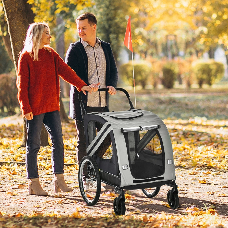 Grey Pet Bike Trailer Stroller with Reflectors